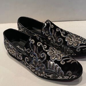 Venshine Dress Loafers, Slip on sequin glitter shoes